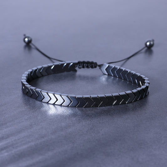 💎 Men's Black Stone Heart Bracelet