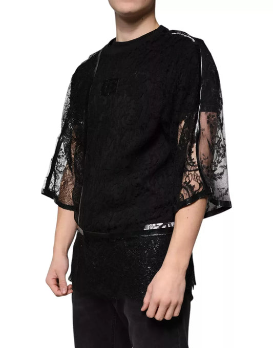 🌀 Dolce & Gabbana Black Lace Crew Neck T-Shirt