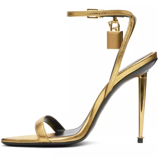 🌀 Tom Ford Leather Padlock Stiletto Sandals