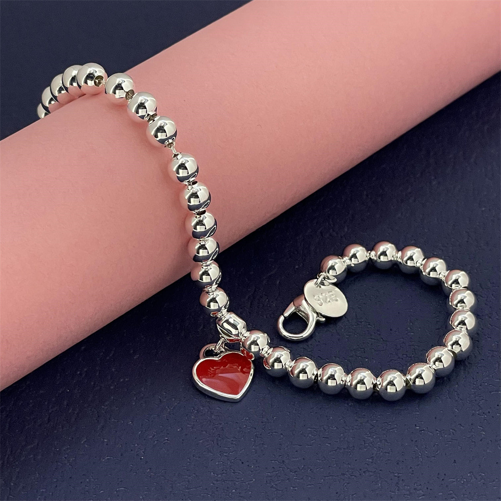 💎 Red Heart Silver Charm Bracelet