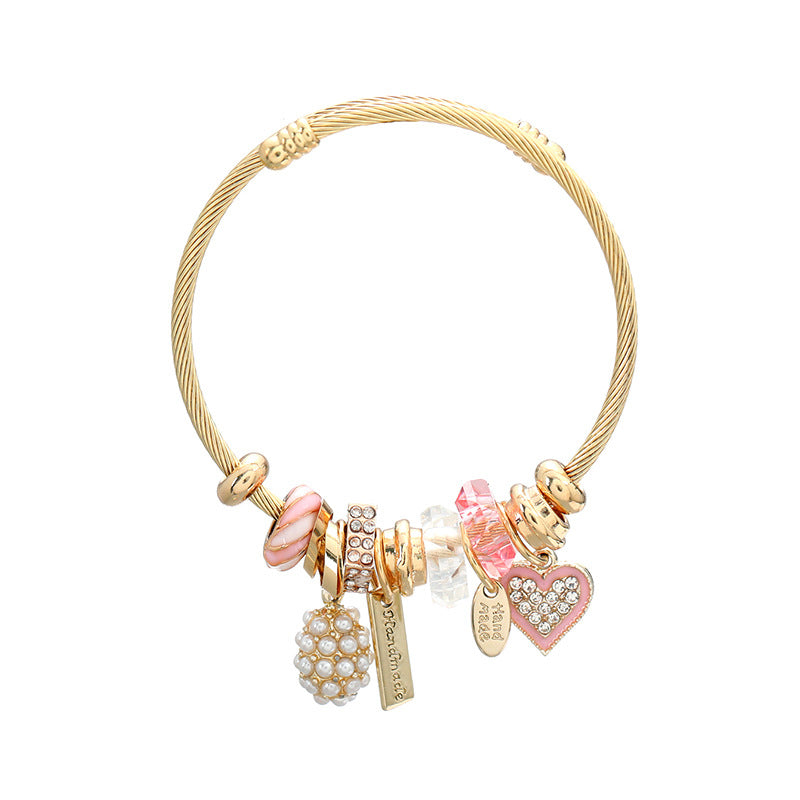 💎 Pearl Heart Pendant Bracelet