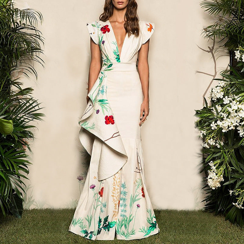 💎 Elegant Floral Mermaid Maxi Gown