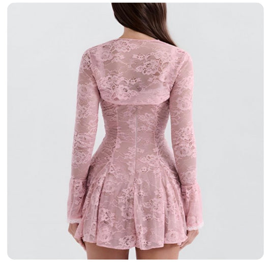 🌀 Blush Lace Tie-Front Mini Dress