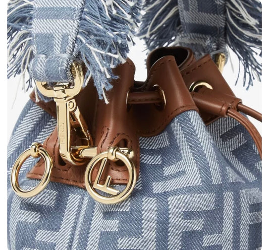 🌀 Fendi Mon Tresor Blue Denim Effect FF Jacquard Mini Bucket Bag