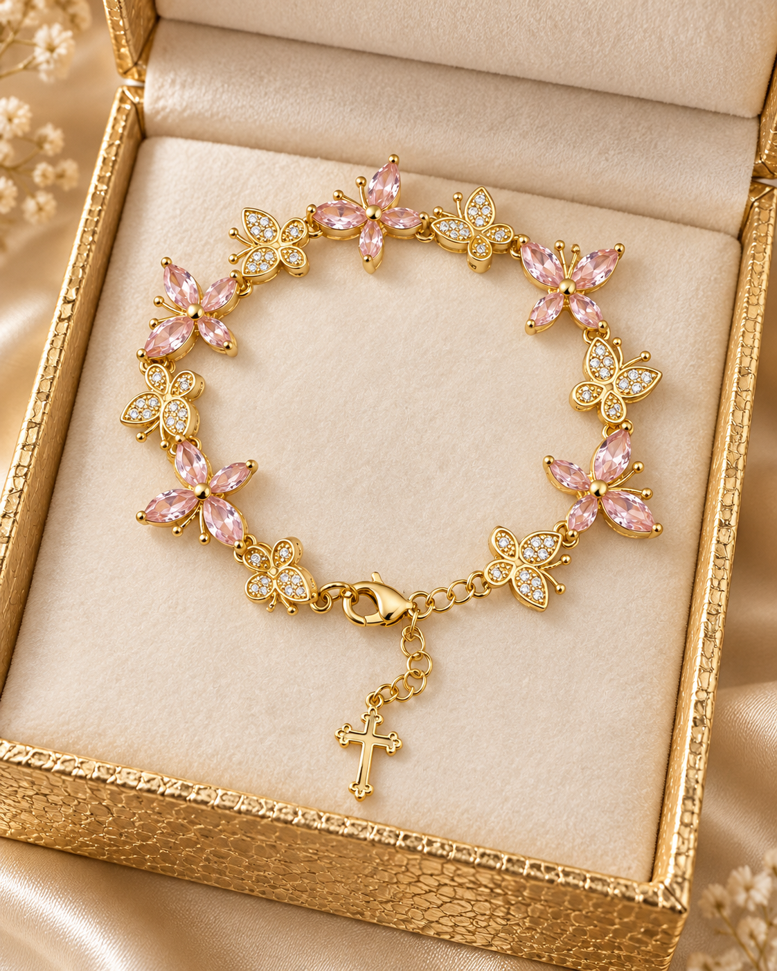 Maison Alti’s Blush Butterfly Garden Crystal Bracelet with Cross Charm — product image 4