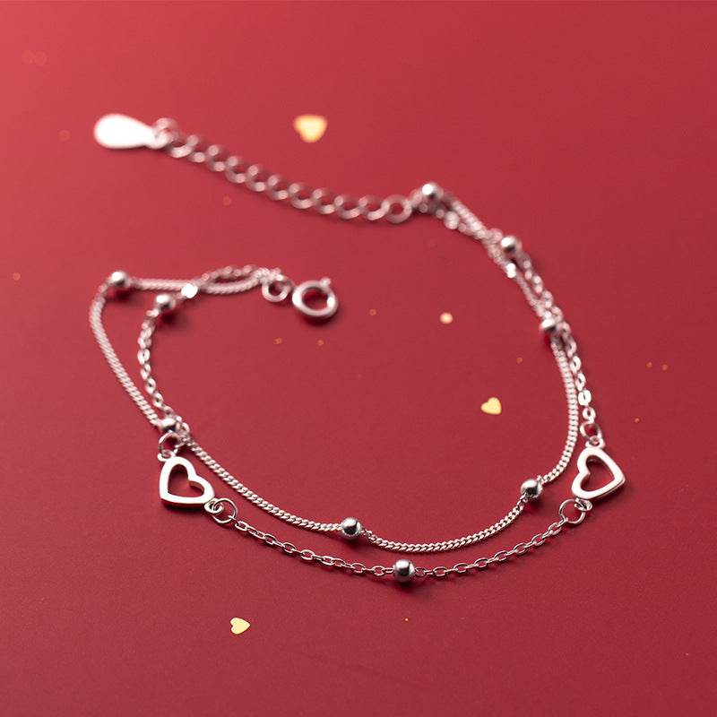 💎 Double Layer Silver Heart Bracelet