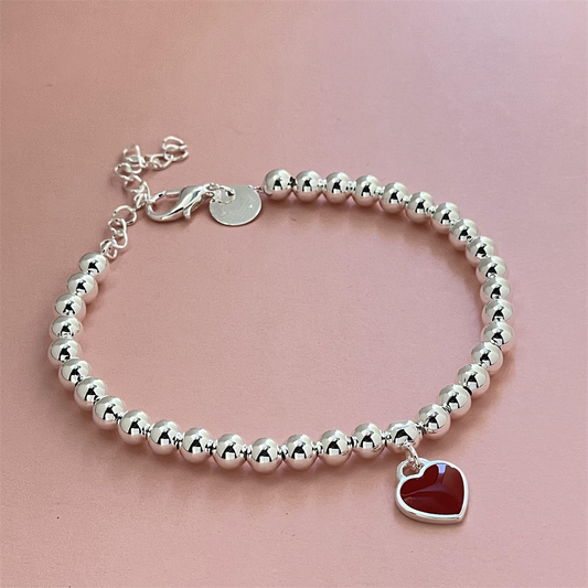 💎 Red Heart Silver Charm Bracelet