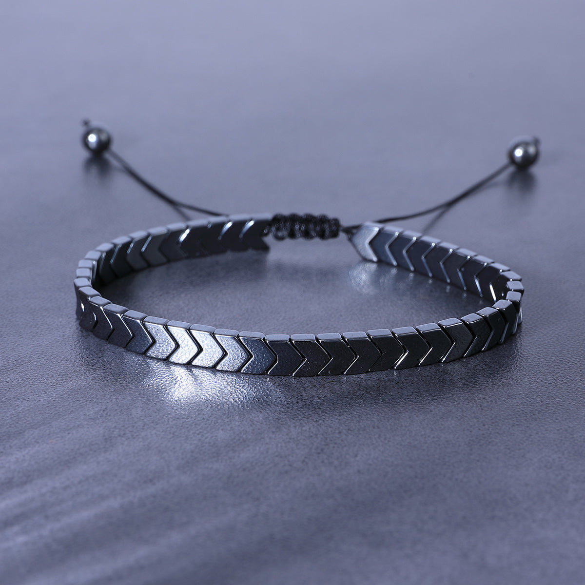 💎 Men's Black Stone Heart Bracelet