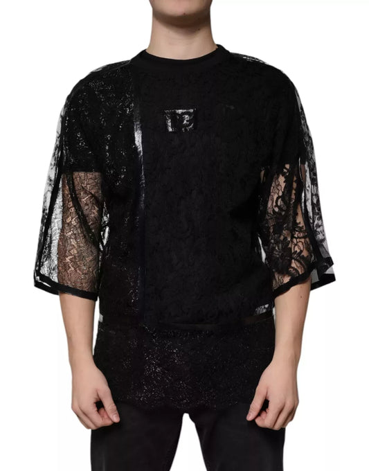 Dolce & Gabbana Black Lace Crew Neck T-Shirt