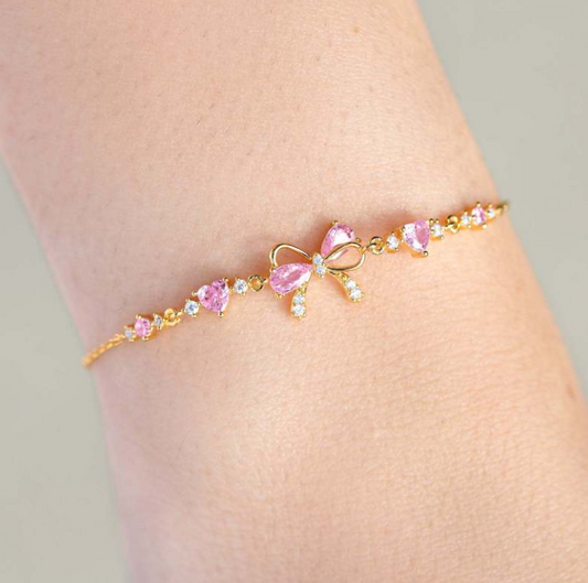💎 Delicate Zircon Heart Bow Bracelet