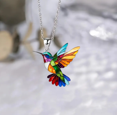 💎 Colorful Hummingbird Drop Earrings & Necklace Set