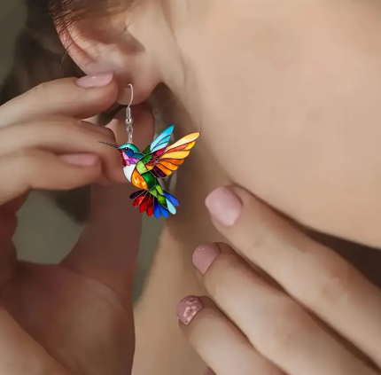 💎 Colorful Hummingbird Drop Earrings & Necklace Set