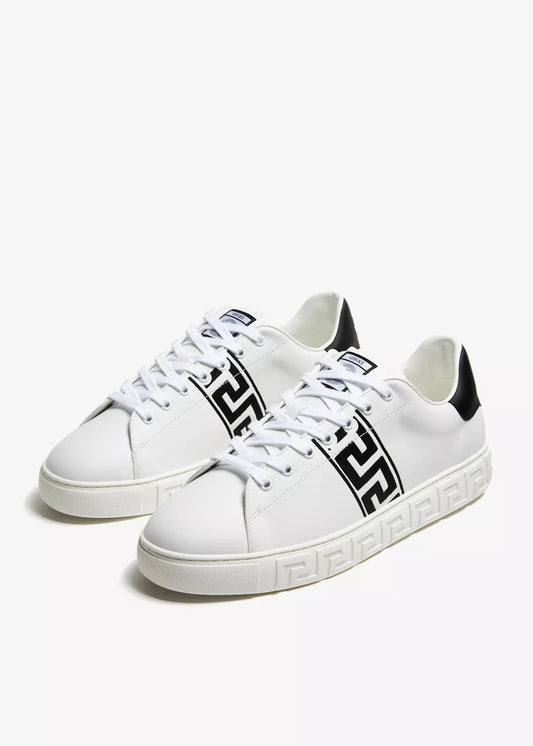 🌀 Versace Calfskin Sneakers with Iconic Greek Detail