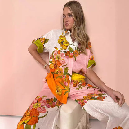 💎 Tropical Bloom Floral Two-Piece Pants Set