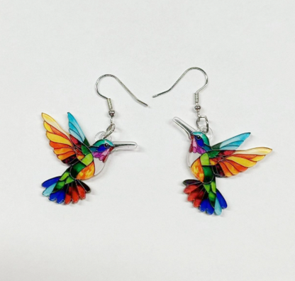💎 Colorful Hummingbird Drop Earrings & Necklace Set