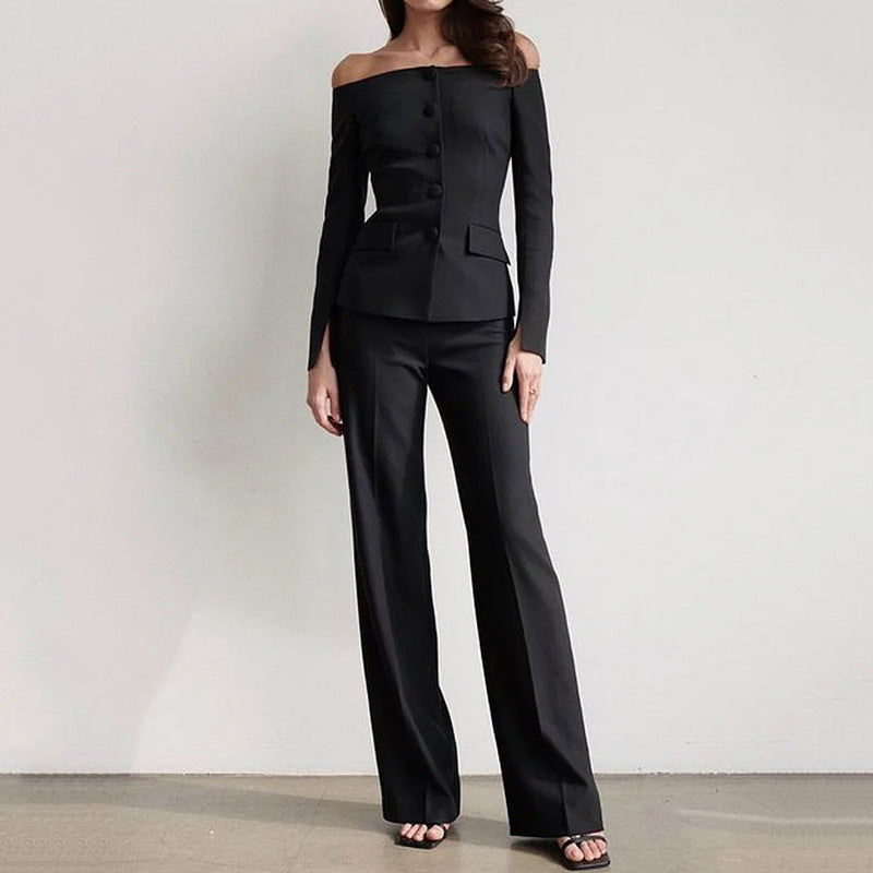 💎 Elegant Off-Shoulder Blazer & Pants Set