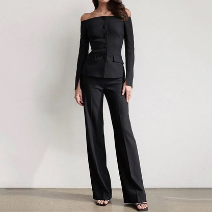 💎 Elegant Off-Shoulder Blazer & Pants Set