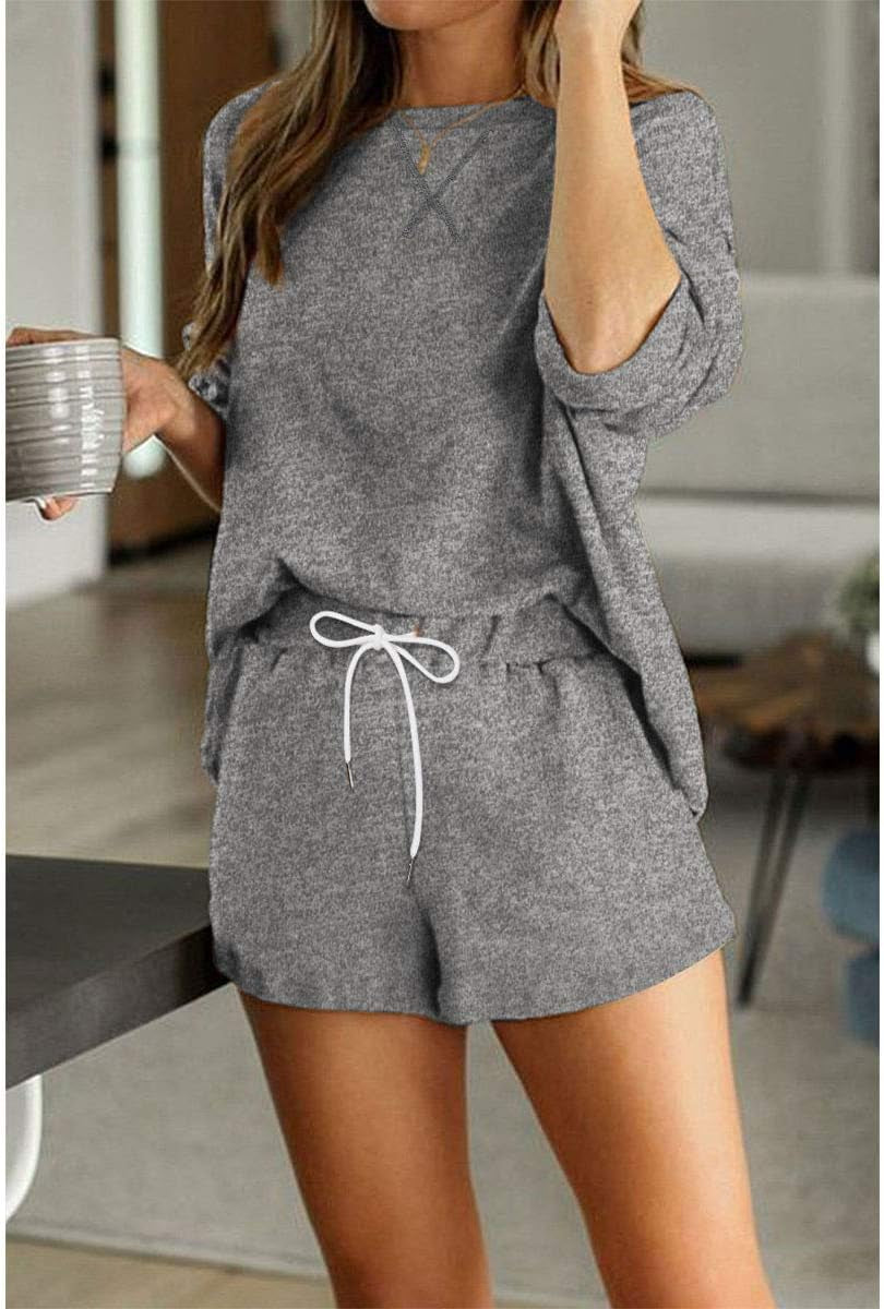 Womens Tie Dye Printed Casual Outfit Short Lounge Set and Long Pajamas Set Ruffle Short Sleepwear Loungewear Nightwear