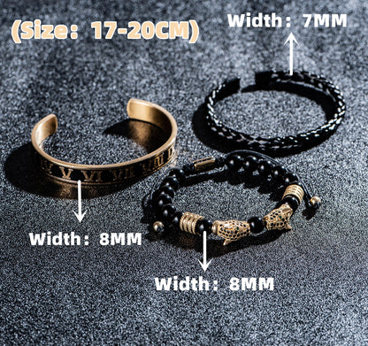 💎 Dual Leopard Head & Roman Bangle Set