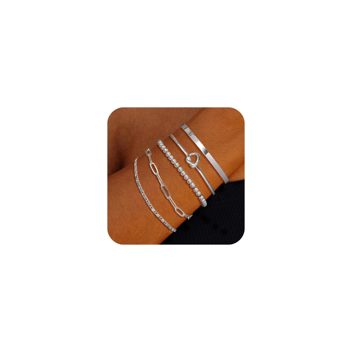 💎 Elegant Silver 5-Piece Bracelet Set