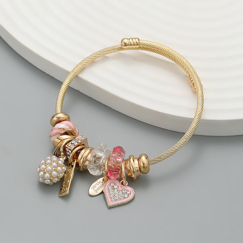 💎 Pearl Heart Pendant Bracelet