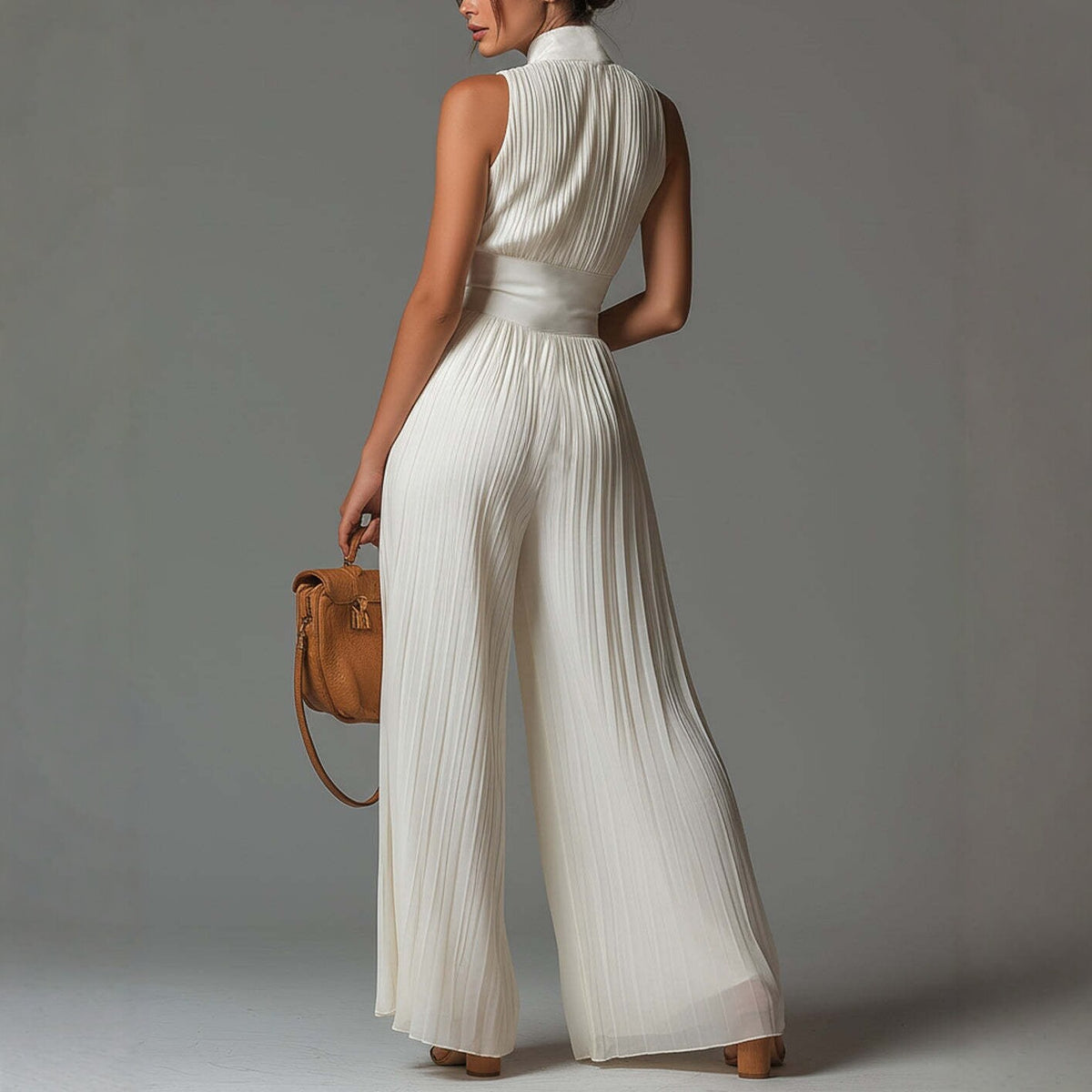 Ivory Luxe Pleated Jumpsuit