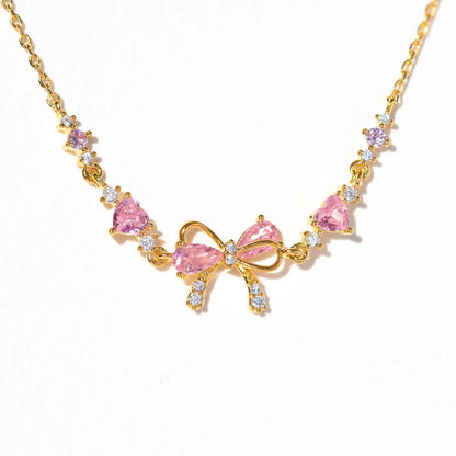 💎 Pink Zircon Heart Bow Bracelet