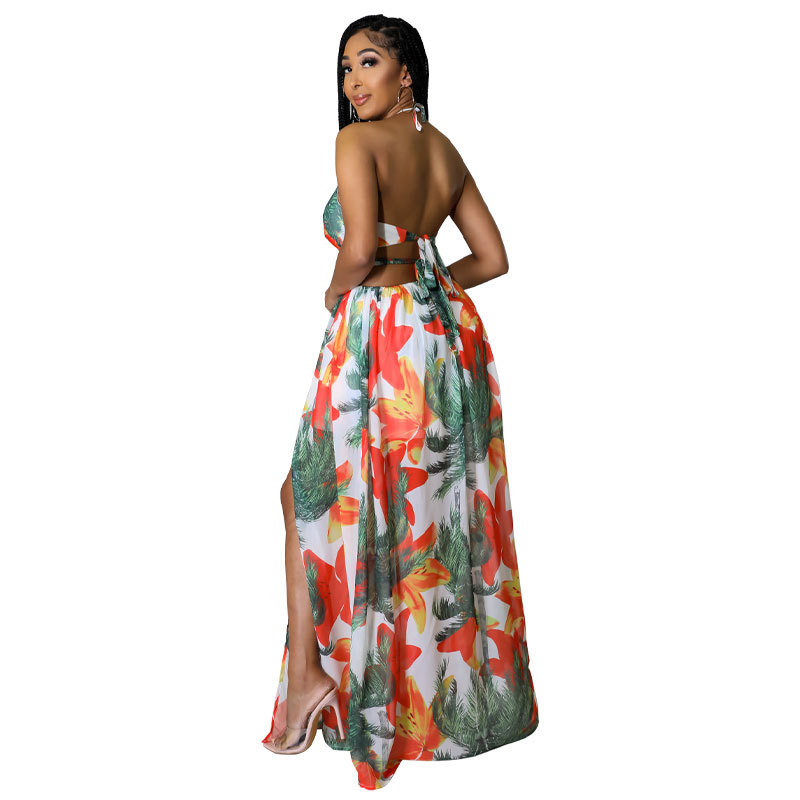 💎 Tropical Bloom Halter Maxi Dress