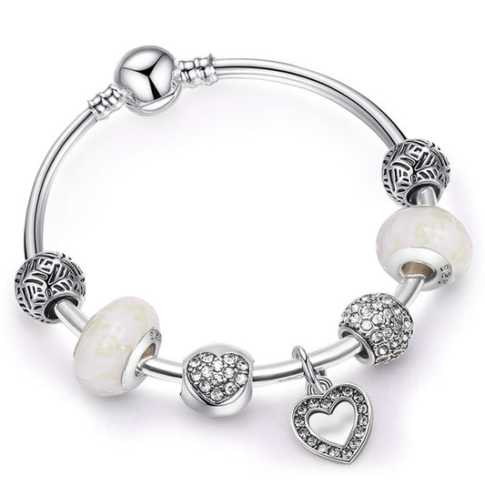 💎 Silver Heart Beaded Bracelet