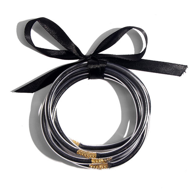 💎 Gold & Silver Glitter Bangle Set – 5 Pieces