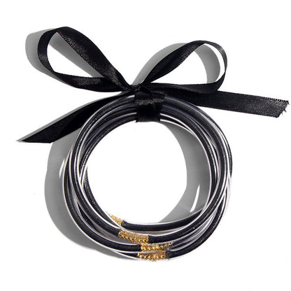 💎 Gold & Silver Glitter Bangle Set – 5 Pieces