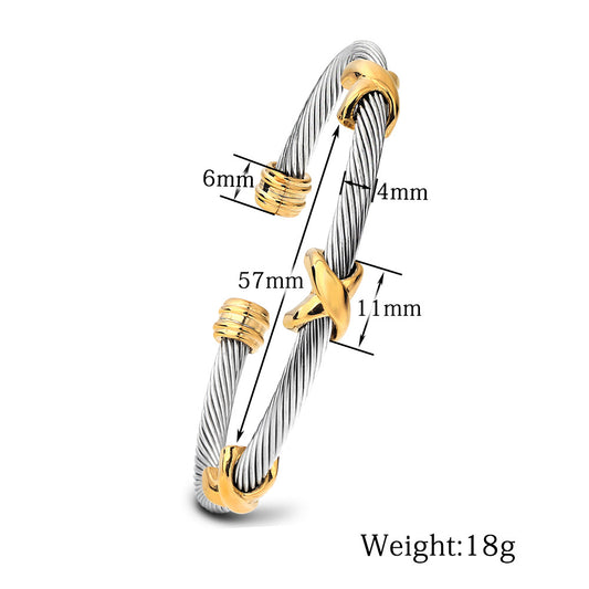 💎 Silver & Gold Cable Cuff Bracelet