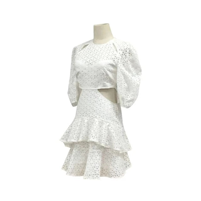💎 Bella Romance Puff Sleeve Lace Ruffle Dress