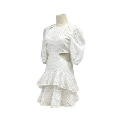 💎 Bella Romance Puff Sleeve Lace Ruffle Dress