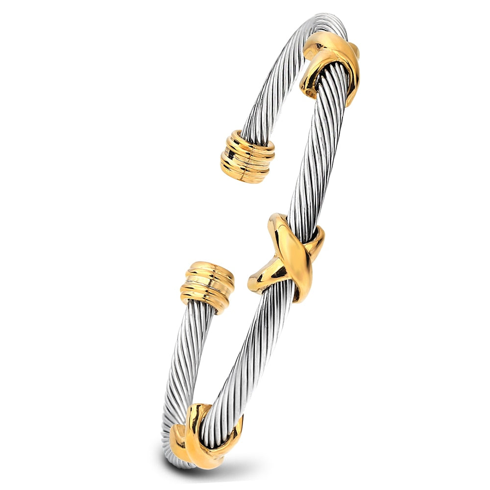 💎 Silver & Gold Cable Cuff Bracelet