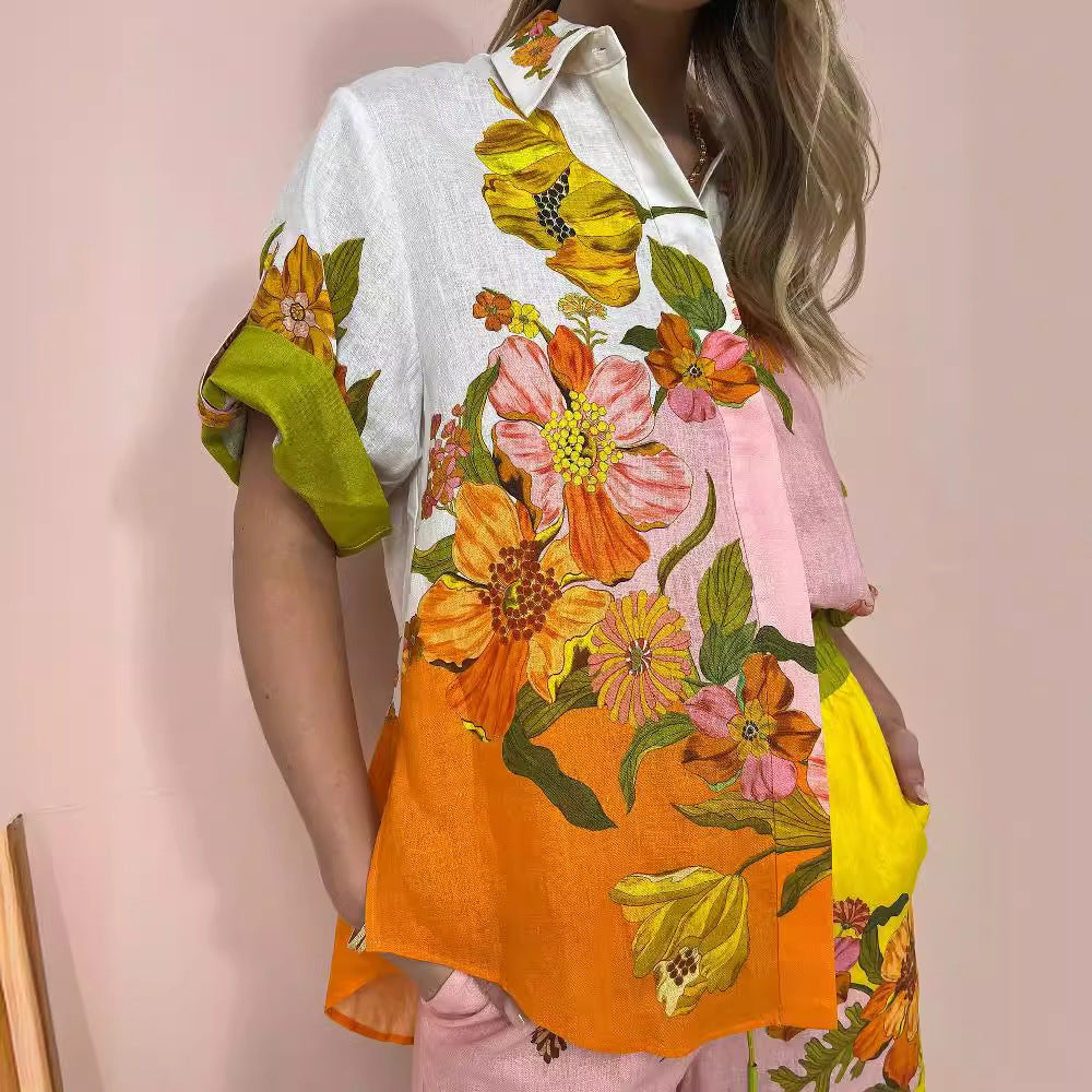 💎 Tropical Bloom Floral Two-Piece Pants Set