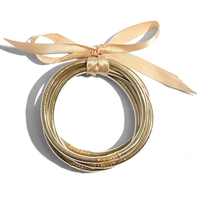 💎 Gold & Silver Glitter Bangle Set – 5 Pieces