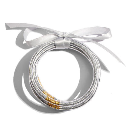 💎 Gold & Silver Glitter Bangle Set – 5 Pieces