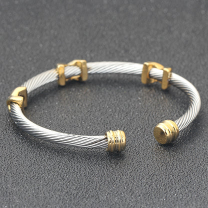 💎 Silver & Gold Cable Cuff Bracelet