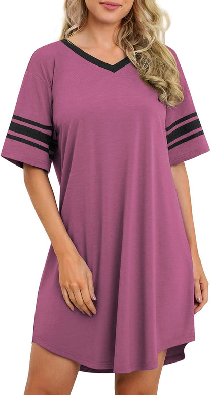 Women'S Sleep Shirt Short Sleeve Nightgown Loose Fit Breathable
