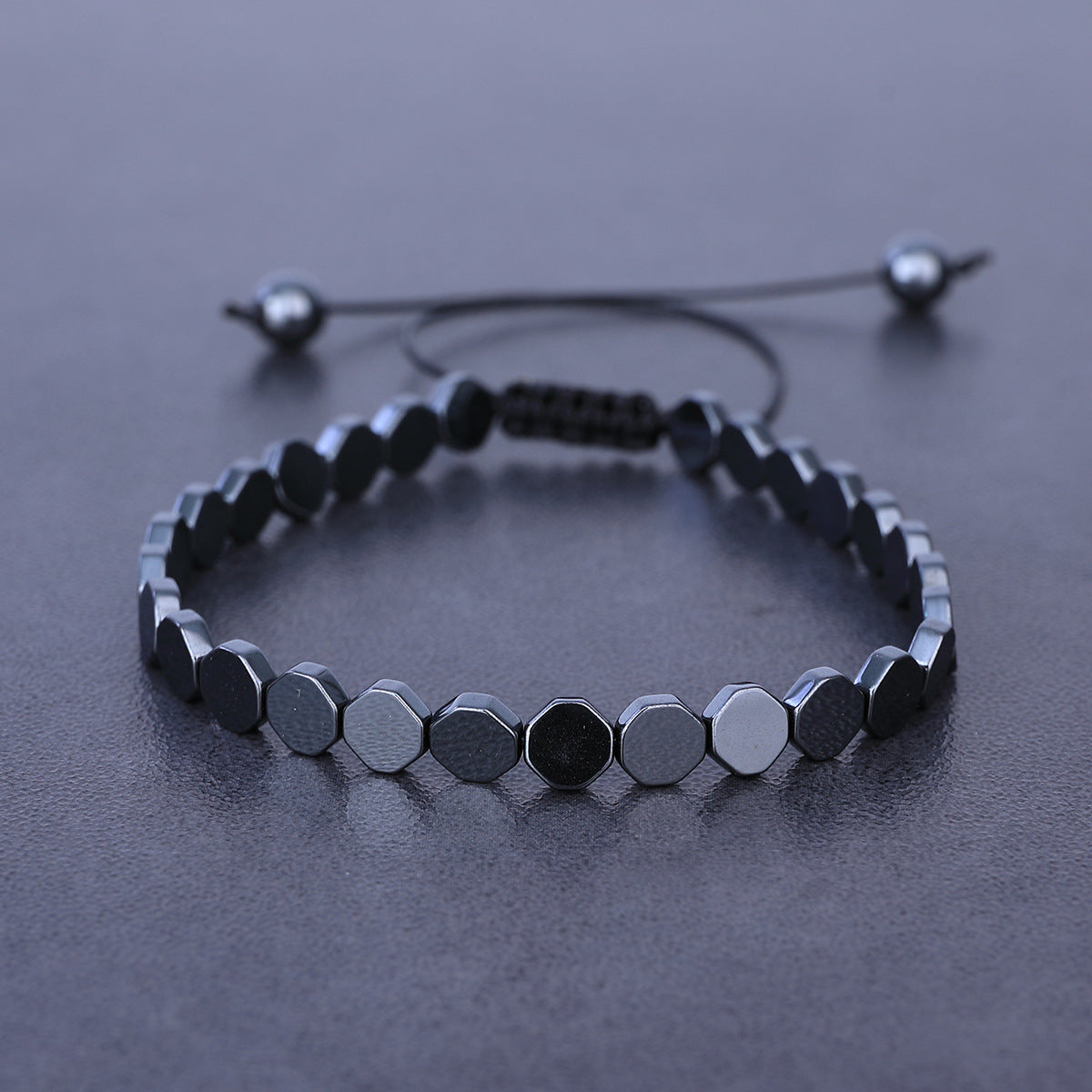 💎 Men's Black Stone Heart Bracelet