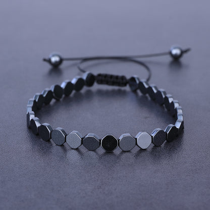 💎 Men's Black Stone Heart Bracelet