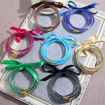 💎 Gold & Silver Glitter Bangle Set – 5 Pieces