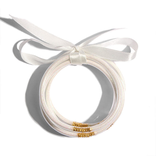 💎 Gold & Silver Glitter Bangle Set – 5 Pieces