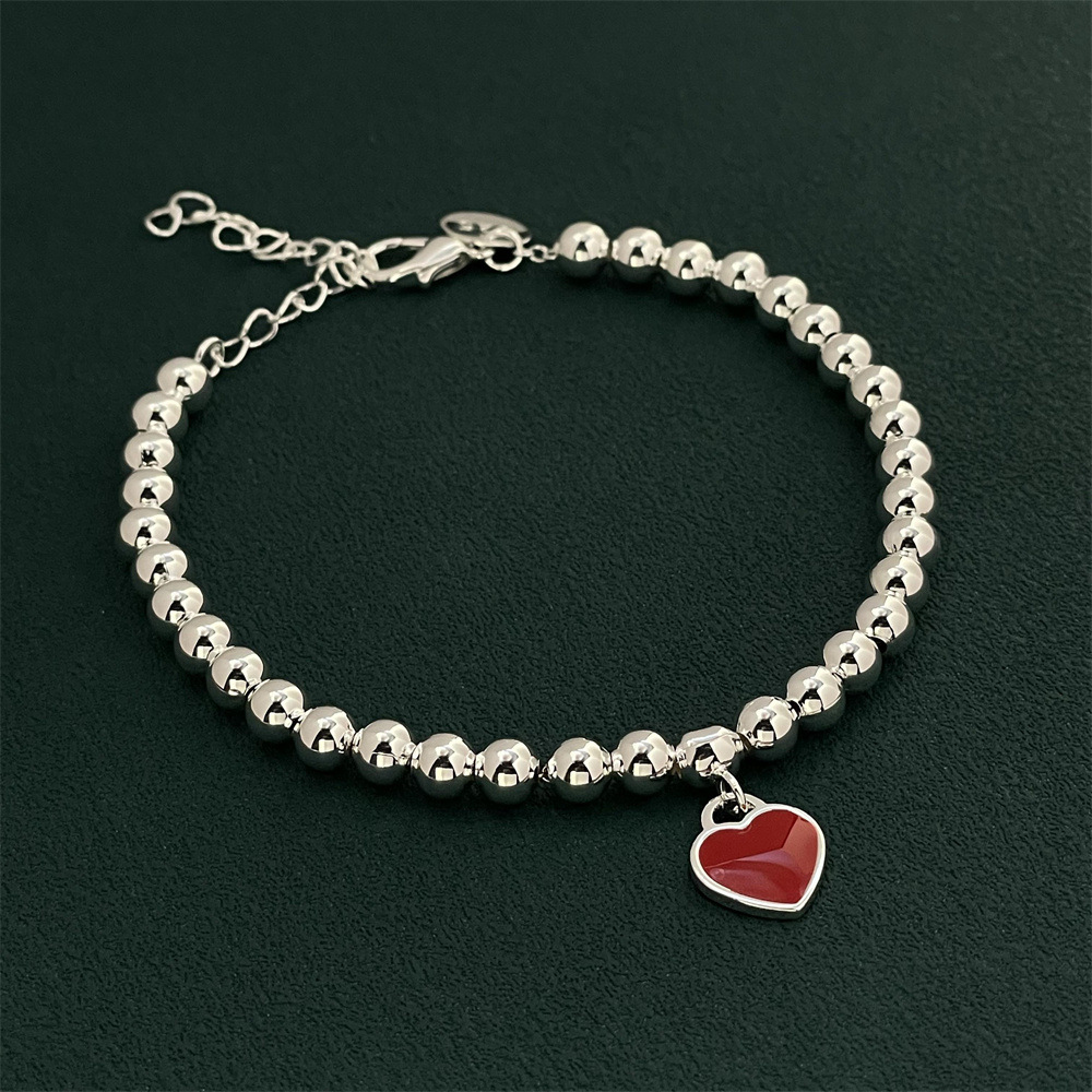 💎 Red Heart Silver Charm Bracelet