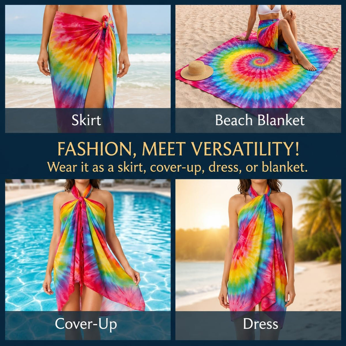 Sarong Bathing Suit Cover up for Women – Long Pareo Beach Wraps, Swimsuit Coverup Skirt, Stylish Bikini Cover Up