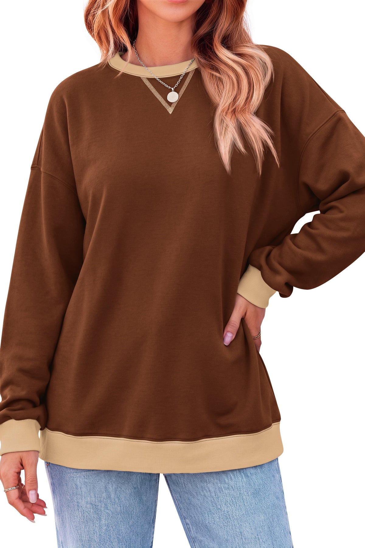 Color Block Sweatshirts for Women Crewneck Long Sleeve Oversized Pullover Tops Casual Fall Outfits