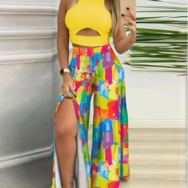 💎 Floral Cutout Top & Wide-Leg Pants Set