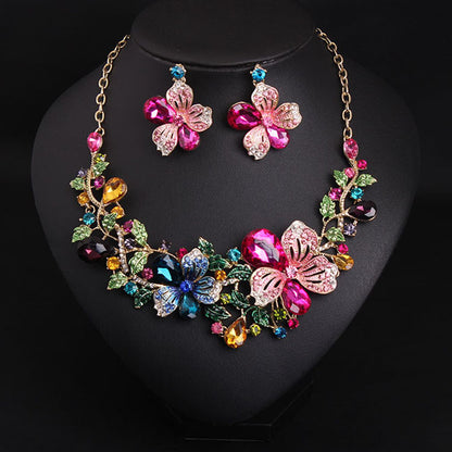 💎 Luxury Multicolor Floral Crystal Necklace & Earring Set