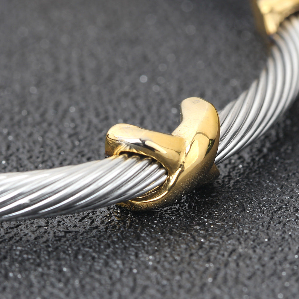 💎 Silver & Gold Cable Cuff Bracelet